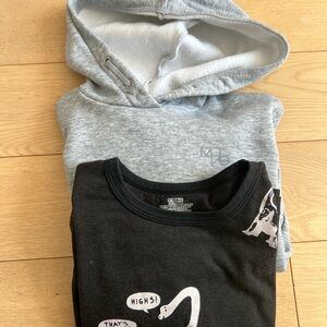 4T boy Kids Gray Hoodie and Dino printed long sleeves T-Shirt Set